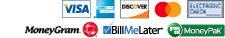 Visa, American Express, Discover Network, MasterCard, E-Check, MoneyGram®, Bill Me Later®, Green Dot MoneyPak®